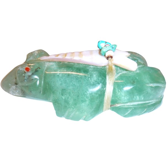Zuni Green Fluorite Frog Fetish Carving Shell Arrowhead Turquoise Bundle